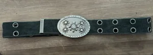 - Gray belt with metal flower and stone detail buckle y2k thumbnail 1