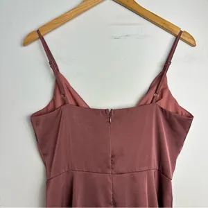 Lulus Enchanted Moments Mauve Pink Satin Ruffle Dress Sz Medium High Low V Neck thumbnail 11