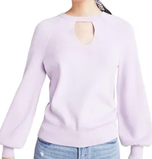 Anthropologie purple bishop sleeve Mary knit pullover sweater size small thumbnail 1