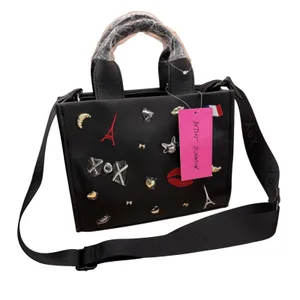 Betsey Johnson Xonora Black Embossed Charm‎ Tote Bag Paris Eiffel Tower New thumbnail 1