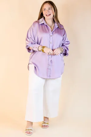 Entro Satin Long Sleeve Button Up Top Purple thumbnail 2