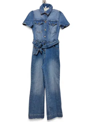 Avec Les Filles Women’s Blue Denim Short-Sleeve Tie-Waist Jumpsuit Size 30 thumbnail 3