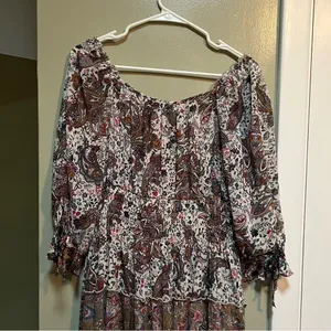 Figueroa & Flower Women's Size Large Midi Dress Boho Paisley Floral Off Shoulder thumbnail 9