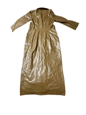 Zara Faux Leather Maxi Trench Coat Jacket Dress Small Brown Khaki Long thumbnail 4