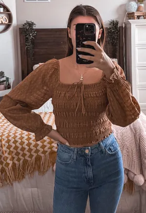 American Eagle Brown Balloon Sleeve Top thumbnail 1