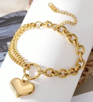 NWT Stainless Steel Love Heart Pendant Detail Gold Plated Bracelet thumbnail 1