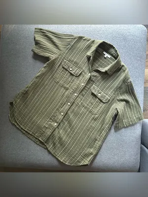 Madewell Lightspun Short Sleeve Flap Pocket Stripe Shirt in Kale Green Medium thumbnail 2