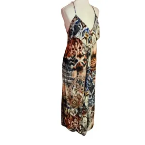 Lani Boho Plunging Maxi Dress Crochet Back Earthy Festival Hippie Chic Size M thumbnail 2