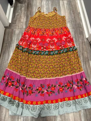 NATURAL LIFE Tiered Floral Boho Retro Maxi Dress L/XL thumbnail 3