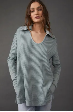 We The Free Raymond Waffle Knit Thermal‎ Tunic Oversized Boho Layer Top S thumbnail 1