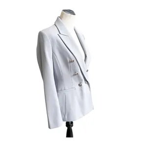 Zara Blazer Women Medium Blue Textured Double Breasted Military Button Formal thumbnail 9