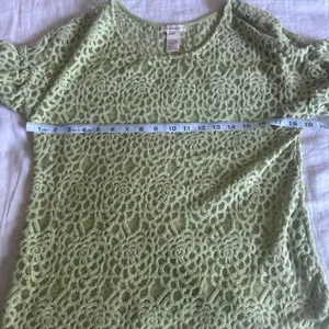 Sundance Light Sage Green Lace Embroidered Mesh Textured Short Sleeve Blouse thumbnail 6