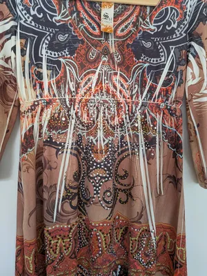 Paisley Rhinestone Embellished Boho Mini Dress Long Sleeve S thumbnail 8