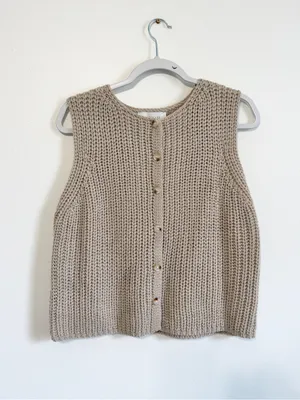 Luminary Fine Collection Sweater Vest Sleeveless Size Medium Cream Neutral Knit thumbnail 2