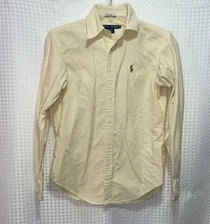 Ralph Lauren Womens Shirt Sz 2 Classic Fit Button Down Yellow White Striped thumbnail 1