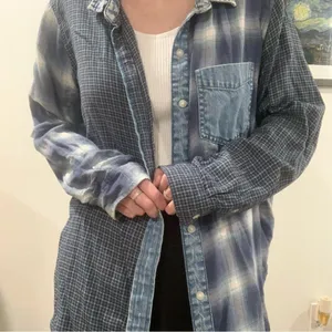 American Eagle Multi Printed Plaid Chambray Denim Button up Shirt thumbnail 4