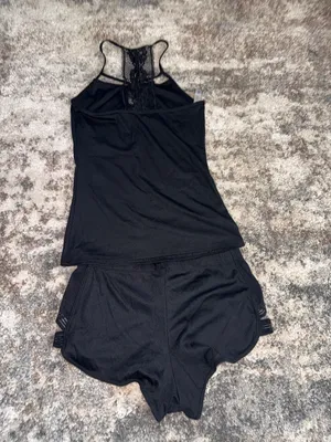 Gilligan & O'Malley Black Lace-Back Sleep Tank with Matching Black Lounge Shorts thumbnail 4