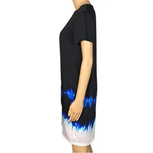 VINCE black, blue & white tie dye watercolor shift dress w/POCKETS. Size 4 FLAW thumbnail 6