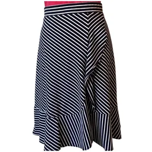 Talbots Navy White Striped Ruffle‎ Hem Midi Skirt Career Casual Women thumbnail 2