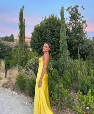 Zara golden Yellow Maxi satin corset bodycon formal Dress evening party wedding thumbnail 3