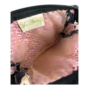Vera Bradley Set of 2 Elephant Paisley Quilted Cosmetic Bags Black Pink Retired thumbnail 3
