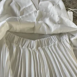 Zara Dress Women XL White Old Money‎ Pleated Mini Skirt V-Neck Waistcoat Vest thumbnail 8