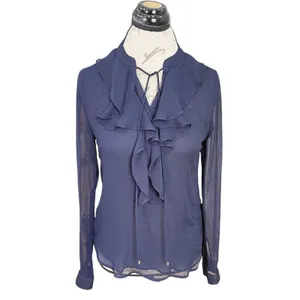 Tommy Hilfiger Blouse Medium Ruffle Top Long Sleeve Blue Preppy Office Work Wear thumbnail 2