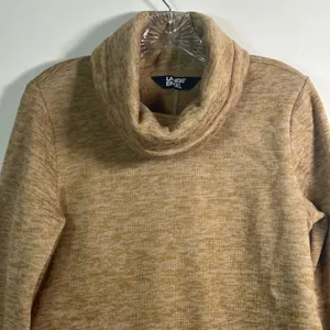 Lands‎ End Womens Tan Marled Fleece Cowl Neck Tulip Hem Tunic Sweater Small 6-8 thumbnail 3