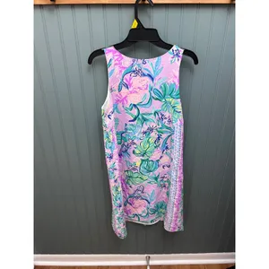 Lilly Pulitzer Pink Tropical Floral 100% Silk Shift Dress XXS Sleeveless Lace‎ thumbnail 3