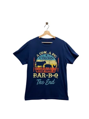 Boutique Barbecue Funny Graphic Tee Shirt Blue Size XL Casual Relaxation Cute thumbnail 2