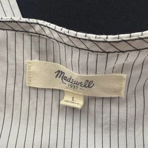 Madewell Oxford Panel‎ Split Back Tee Shirt Navy Blue Pinstripe Size Large thumbnail 4