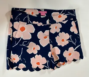 Isaac Mizrahi New York Floral Scalloped Hem Shorts Navy Pink Size 6 thumbnail 1
