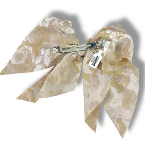 Free People Ethereal Dainty Rose Floral Twiggy Bow Barrette Neutral Tan Cream thumbnail 7