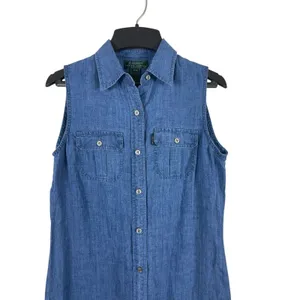 90s Ralph Lauren 100% Linen Shirt Dress Womens PS Blue Sleeveless Button Midi thumbnail 4