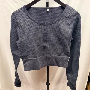 Aerie Offline Main Squeeze Waffle Knit Seamless Crop Henley Long Sleeve Top Sz L thumbnail 1