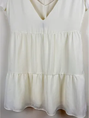 Show Me Your Mumu Ivory Tiered Babydoll Mini Dress XS V Neck Tie Back Bridal thumbnail 9