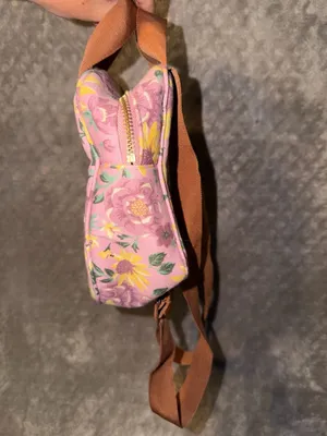 Pink Floral Sunflower Mini Backpack with Brown Straps thumbnail 5