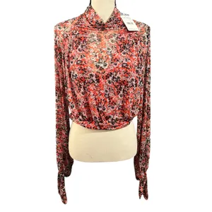 Free People NEW Wmns Coral Floral All Dolled Up Mesh Crop Top Shirt Sz S Romance thumbnail 3