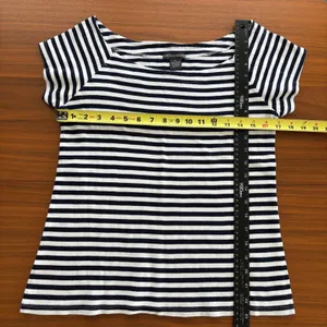 Chelsea & Theodore Striped Boat Neck Top M Navy White Nautical Parisian Chic thumbnail 5