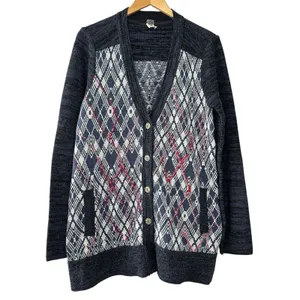 Free People Foxtrot Argyle Knit Cardigan Sweater Women's L Wool Blend‎ Preppy thumbnail 2