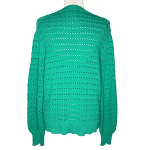 J.Crew Teal Open Knit Cotton Blend Sweater Large Pullover Crewneck Green thumbnail 4