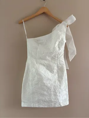 Lulus Unique Perfection White Floral Jacquard One-Shoulder Mini Dress Medium NWT thumbnail 5