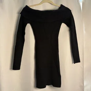 Edikted Black Emma Foldover Off The Shoulder Ribbed Knit Dress Size XS / S thumbnail 5