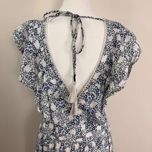 Anthropologie V-neck Plunge Tunic Mini Dress Blue Floral Crochet Tassel Large‎ thumbnail 7