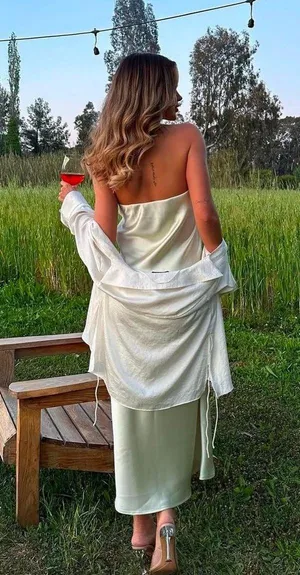 ZARA midi dress satin sleeveless tube olive green wedding party summer thumbnail 3