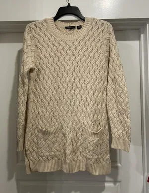 Jeanne Pierre Women Fisherman Cable Knit Cotton Sweater Large Cream Nautical thumbnail 1