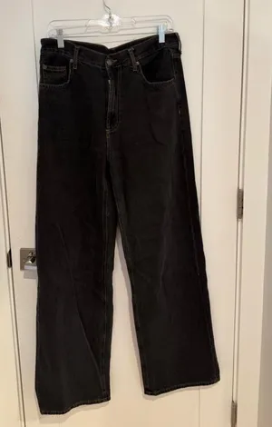 ZARA Mid-Rise Black Wide Leg Jeans thumbnail 1