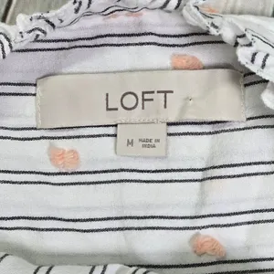 LOFT Womens Medium White Striped Pink Clip Dot‎ Ruffle Sleeveless Blouse thumbnail 4