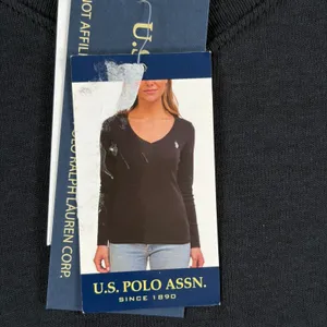 US Polo Assn Womens Black V-Neck Long‎ Sleeve Cotton T-Shirt Logo Large Capsule thumbnail 5