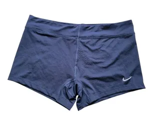NIKE Dri Fit Shorts Women Size Large Mid Rise Dark Blue Booty Gym Athlete EUC thumbnail 1
